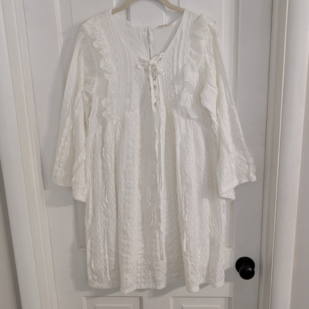 POL Womens Lacey Textured Babydoll Dress MEDIUM Boho Angelcore Cottagecore Bride